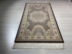 3x5 ft Beige Silk Runner Rug, With a Hagia Sophia Pattern, Turkish Style Small Carpet