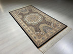 3x5 ft Beige Silk Runner Rug, With a Hagia Sophia Pattern, Turkish Style Small Carpet