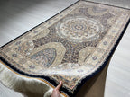 3x5 ft Beige Silk Runner Rug, With a Hagia Sophia Pattern, Turkish Style Small Carpet