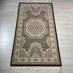 3x5 ft Beige Silk Runner Rug, With a Hagia Sophia Pattern, Turkish Style Small Carpet
