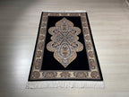 3x5 ft Blue Runner Silk Rug, Medallion Design, Turkish Small Hallway Rug