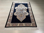 3x5 ft Blue Runner Silk Rug, Medallion Design, Turkish Small Hallway Rug