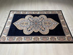 3x5 ft Blue Runner Silk Rug, Medallion Design, Turkish Small Hallway Rug
