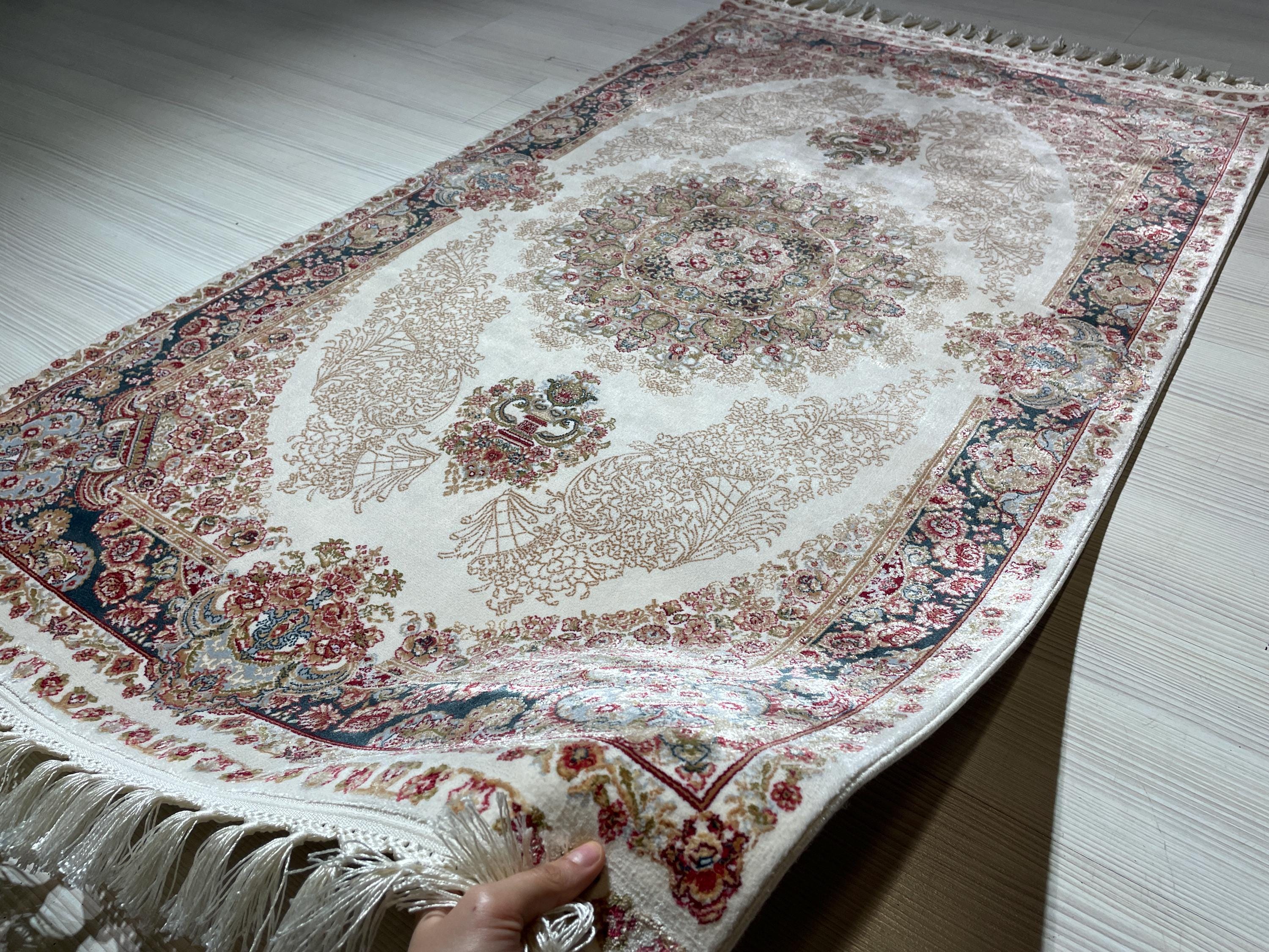 3x5 Bamboo Silk Runner Rug, Turkish Hallway Rug, Red Medallion Design, Classic Border Decor