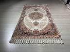 3x5 Bamboo Silk Runner Rug, Turkish Hallway Rug, Red Medallion Design, Classic Border Decor