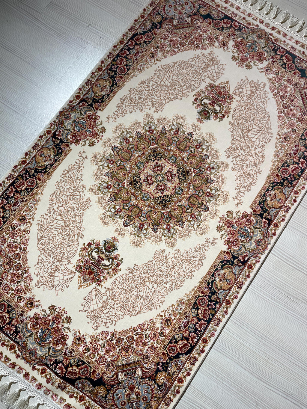 3x5 Bamboo Silk Runner Rug, Turkish Hallway Rug, Red Medallion Design, Classic Border Decor