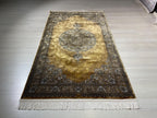 3x5 ft Gold Silk Hallway Runner Rug, Traditional Gray Medallion Area Rug
