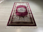 3x5 ft Burgundy Silk Hallway Runner Rug, Traditional Medallion Design, Turkish Style Runner Carpet