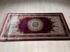 3x5 ft Burgundy Silk Hallway Runner Rug, Traditional Medallion Design, Turkish Style Runner Carpet