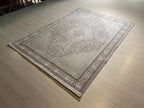 5x8 ft Gray Vintage Bamboo Rug, Distressed Medallion Area Rug, Neutral Living Room Carpet