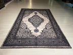 5x8 ft Black Medallion Area Rug, Bamboo Acrylic Rug, Vintage Turkish Living Room Carpet