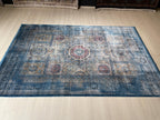 5x8 ft Bamboo Acrylic Blue Rug, Mamluk Pattern Area Rug, Vintage Geometric Living Room Carpet