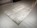 5x8 ft Beige Geometric Rug, Bamboo Acrylic Area Rug, Modern Living Room Carpet