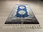 2x4 ft Navy Modal Silk Rug, Turkish Small Rug, Floral Medallion Carpet