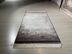 3x5 ft Navy Blue Gold Bamboo Silk Runner Rug, Traditional Modern Hallway Rug