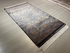 3x5 ft Navy Blue Gold Bamboo Silk Runner Rug, Traditional Modern Hallway Rug