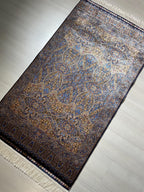 3x5 ft Navy Blue Gold Bamboo Silk Runner Rug, Traditional Modern Hallway Rug