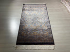 3x5 ft Navy Blue Gold Bamboo Silk Runner Rug, Traditional Modern Hallway Rug
