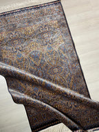3x5 ft Navy Blue Gold Bamboo Silk Runner Rug, Traditional Modern Hallway Rug