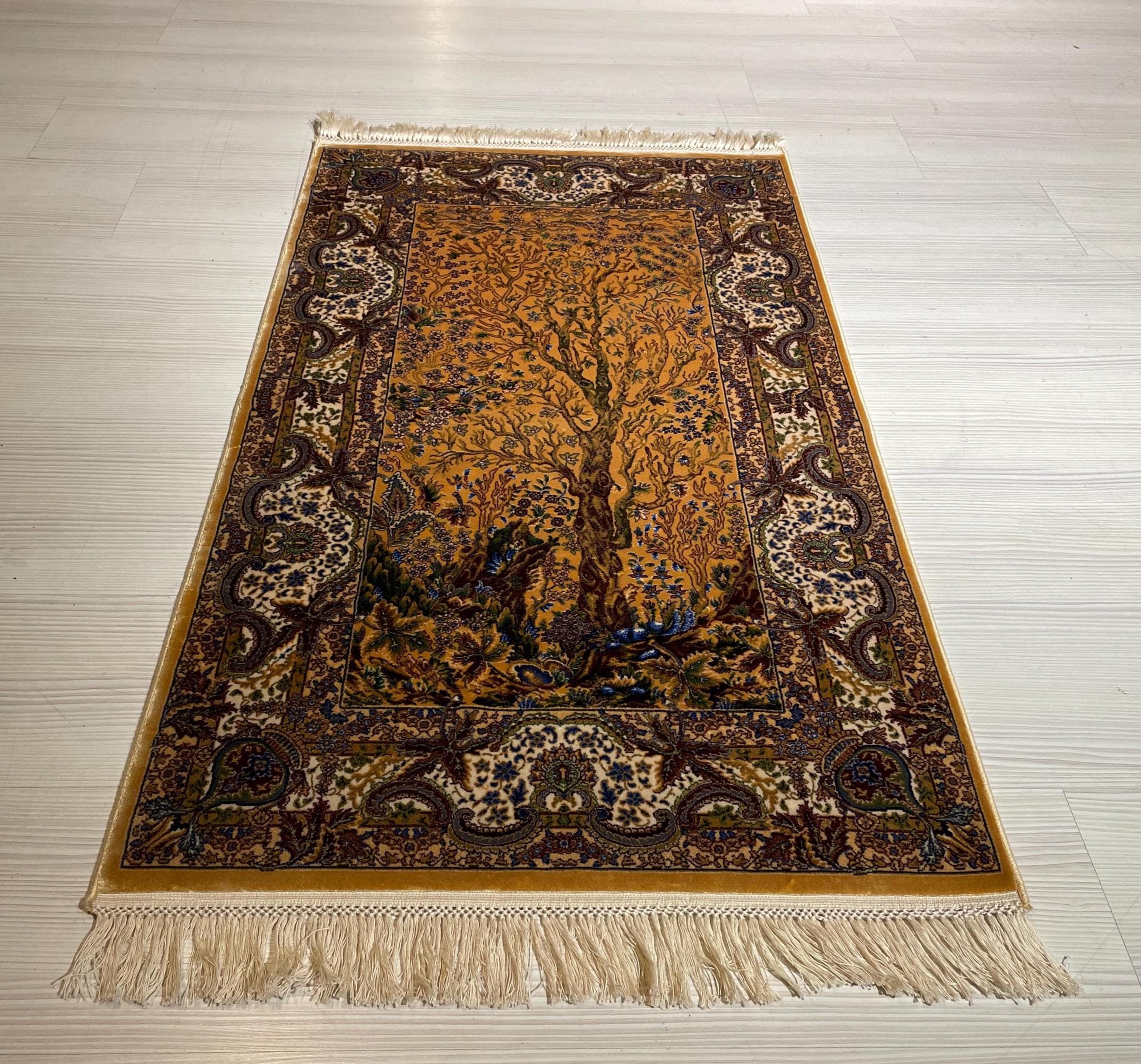 3x4 ft Modal Silk Tree of Life Rug, Turkish Wall Carpet, Nature Art Rug