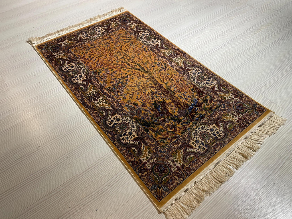 3x4 ft Modal Silk Tree of Life Rug, Turkish Wall Carpet, Nature Art Rug