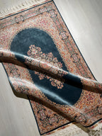 3x5 ft Green Gold Bamboo Silk Small Runner Rug, Medallion Design Traditional Hallway Rug