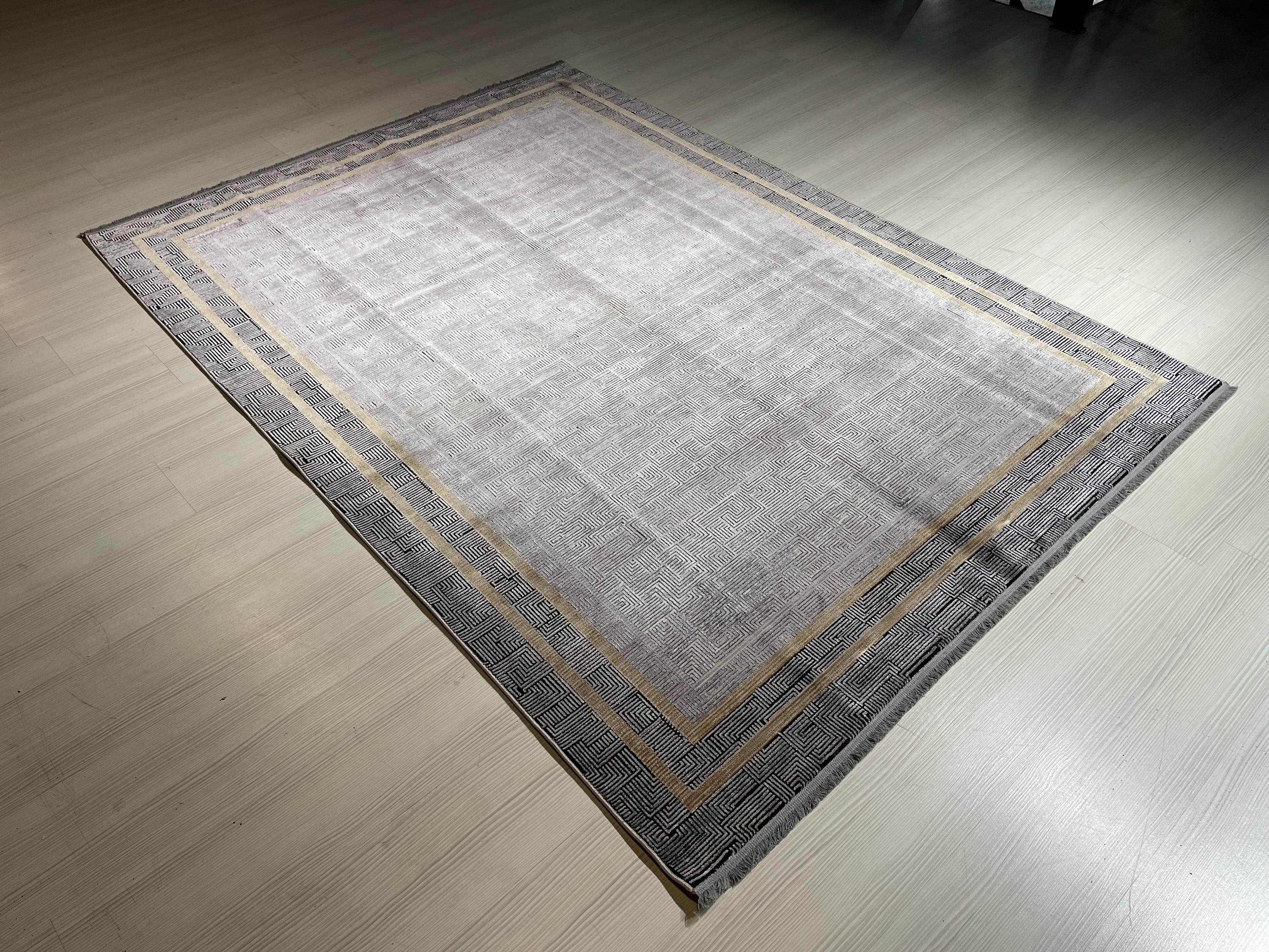 5x8 ft Modern Gray Bamboo Acrylic Rug, Geometric Living Room Area Rug