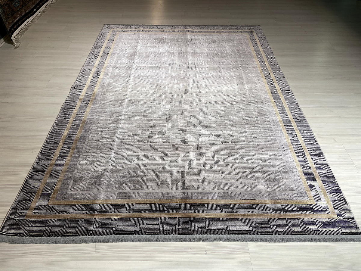 5x8 ft Modern Gray Bamboo Acrylic Rug, Geometric Living Room Area Rug