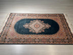 3x5 ft Green Gold Bamboo Silk Small Runner Rug, Medallion Design Traditional Hallway Rug