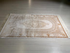 3x5 ft Ivory Gold Bamboo Silk Hallway Rug, Classic Medallion Turkish Style Runner Rug