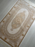3x5 ft Ivory Gold Bamboo Silk Hallway Rug, Classic Medallion Turkish Style Runner Rug