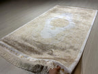 3x5 ft Cream Hallway Runner Rug, Gold Medallion Design, Turkish Style Rug