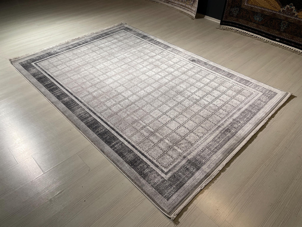5x8 ft Ivory Geometric Bamboo Acrylic Rug, Modern Turkish Area Rug, Living Room Carpet