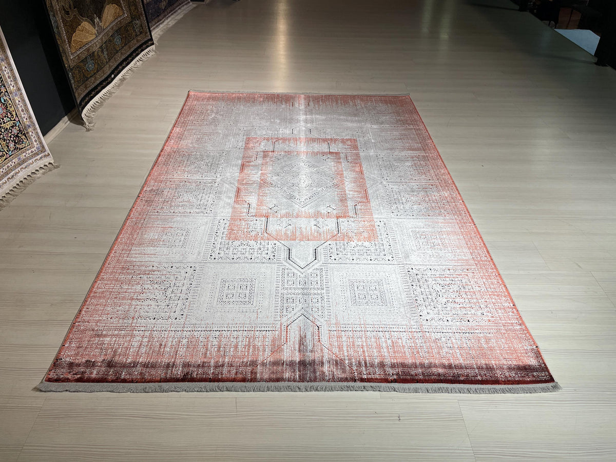 5x8 ft Copper Geometric Area Rug, Bamboo Acrylic Carpet, Modern Living Room Rug