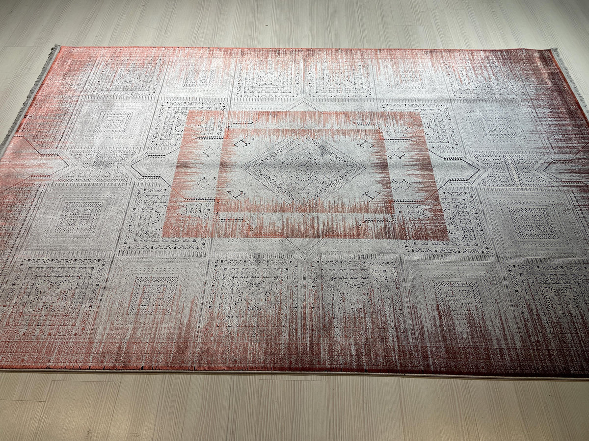 5x8 ft Copper Geometric Area Rug, Bamboo Acrylic Carpet, Modern Living Room Rug