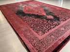 5x8 ft Red Black Vintage Medallion Rug, Bamboo Acrylic Area Rug, Living Room Carpet