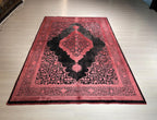 5x8 ft Red Black Vintage Medallion Rug, Bamboo Acrylic Area Rug, Living Room Carpet