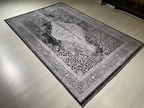 5x8 ft Charcoal Medallion Rug, Bamboo Acrylic Area Rug, Vintage Living Room Carpet