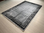 5x8 ft Modern Gray Border Rug, Bamboo Acrylic Area Rug, Minimalist Living Room Carpet