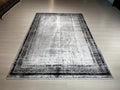 5x8 ft Modern Gray Border Rug, Bamboo Acrylic Area Rug, Minimalist Living Room Carpet