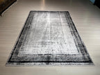 5x8 ft Modern Gray Border Rug, Bamboo Acrylic Area Rug, Minimalist Living Room Carpet