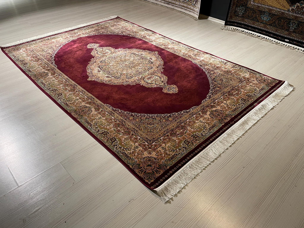 5x8 ft Red Bamboo Silk Rug, Luxury Turkish Style Rug, Oriental Silk Carpet
