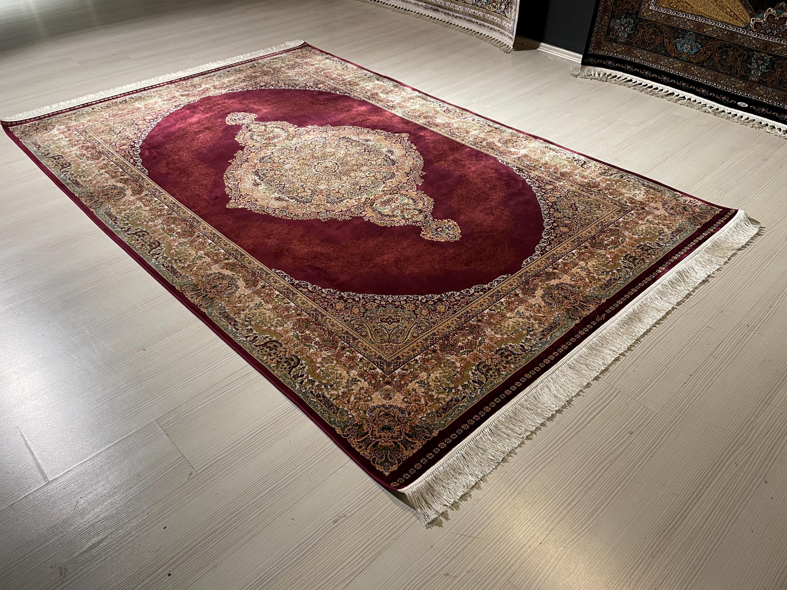 5x8 ft Red Bamboo Silk Rug, Luxury Turkish Style Rug, Oriental Silk Carpet