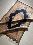 5x8 ft Navy Blue Gold Bamboo Silk Rug, Medallion Carpet, Luxury Living Room Rug