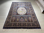 5x8 ft Tree of Life Silk Rug, Garden Design, Floral Area Rug, Black Luxury Living Room Carpet