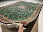 6x8 ft Modal Silk Rug, Green Lotus Floral Pattern, Luxury Living Room Carpet