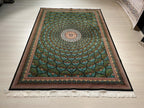 6x8 ft Modal Silk Rug, Green Lotus Floral Pattern, Luxury Living Room Carpet
