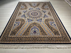5x8Navy Blue Gold Silk Rug, Geometric Star Medallion, Luxury Area Rug, Turkish Decor