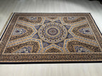 5x8Navy Blue Gold Silk Rug, Geometric Star Medallion, Luxury Area Rug, Turkish Decor