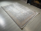 5x8 ft Gray Floral Silk Rug, Turkish Style, Luxury Living Room Rug
